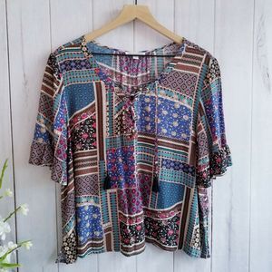 American Eagle Boho Crop Top Short Bell Sleeve L